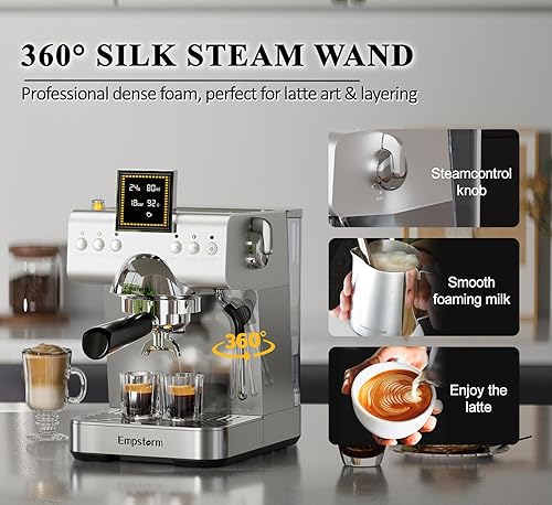 Miniatura 6 de Máquina de café expreso de 20 barras con espumador de leche de vapor, cafetera de café espresso de acero inoxidable con pantalla LED, cafetera fría