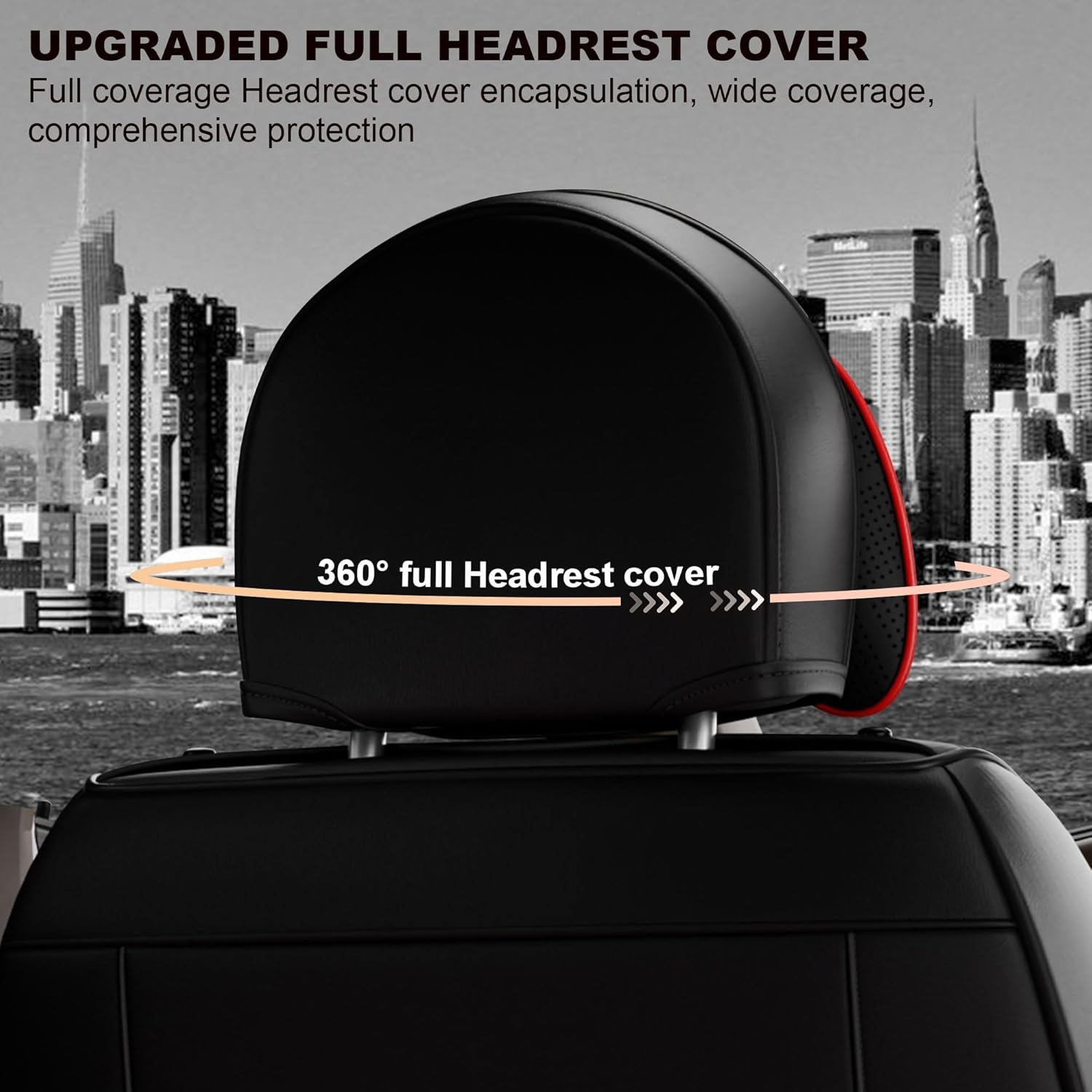 ASLONG 2PCS Angel Wings Front Car Seat Covers Auto Interior Accessories with Waterproof Nappa Leather for Cars SUV Pick-up Truck Universal Comfortable and Breathable (Front Seat Set, Black&Red)