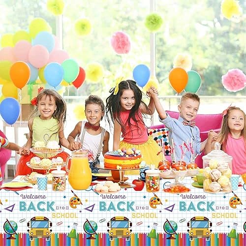 Miniatura 4 de XCKALI 2 manteles de fiesta de regreso a clases, decoración de fiesta para el primer día de escuela, mantel de bienvenida (51 x 87 pulgadas)