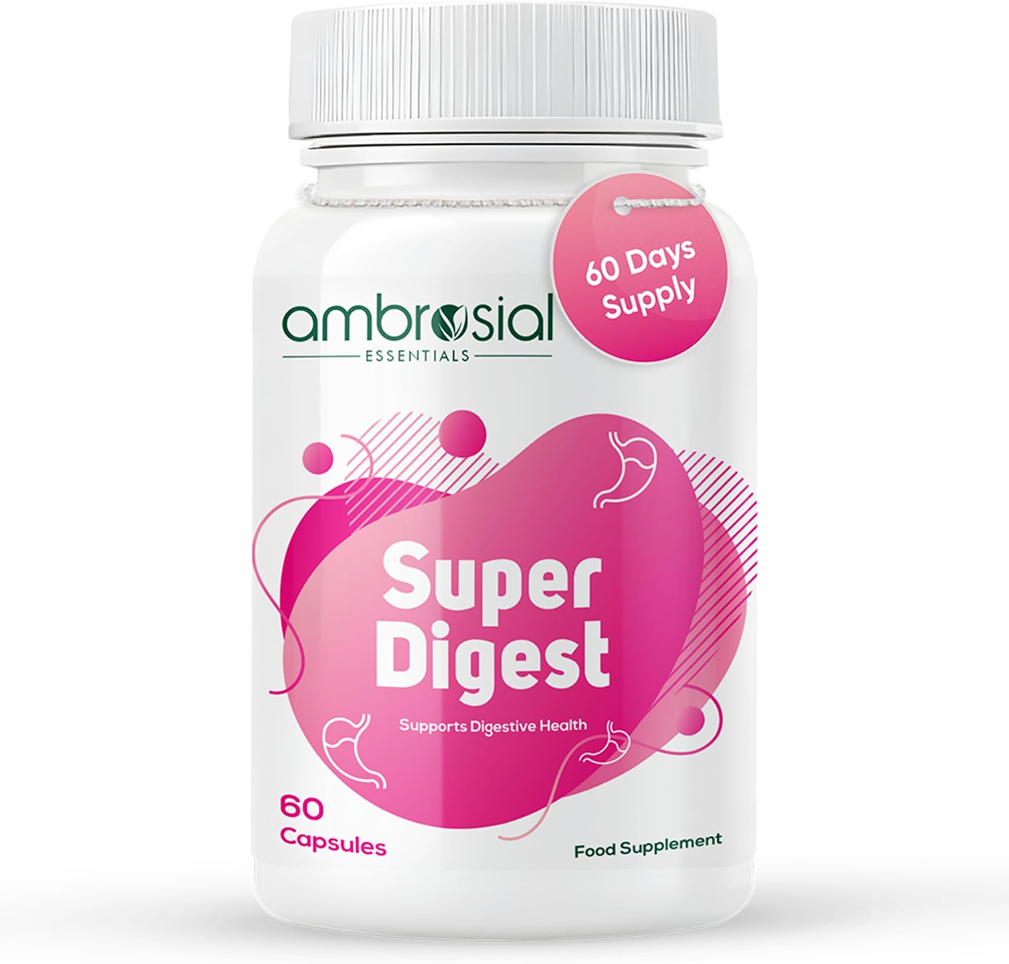 - Ambrosial Super Digest with Betaine hcl Pepsin, Ox-Bile, Pancreatin & L-Glutamic Acid | Digestive Enzyme Supplements to Support Optimal Digestion & Gut Health (Pack of 1-60 Capsules)