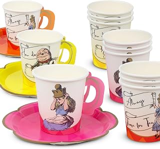 Talking Tables 12 x Alice in Wonderland Cup and Saucer Set Onderland 1st First Birthday Party Supplies Mad Hatter Afternoon Tea Party Decorations For Kids Baby Shower Weddings Mother`s Day