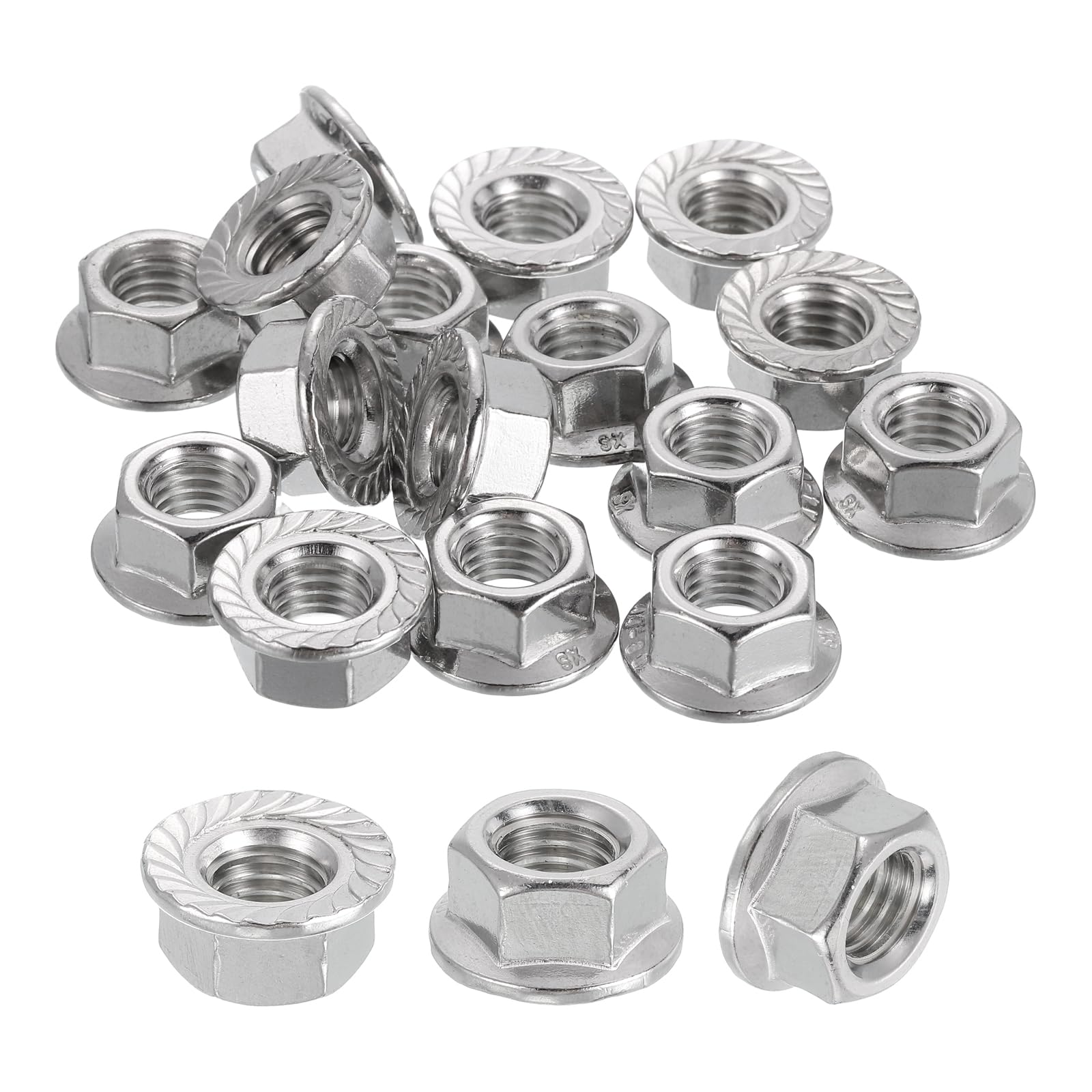 sourcing map 20 Pcs M10x1.5mm Serrated Flange Hex Lock Nuts, 316 Stainless Steel Hexagon Flange Metric Locknuts Fasteners, Bright Finish for Furniture, Machine, DIY