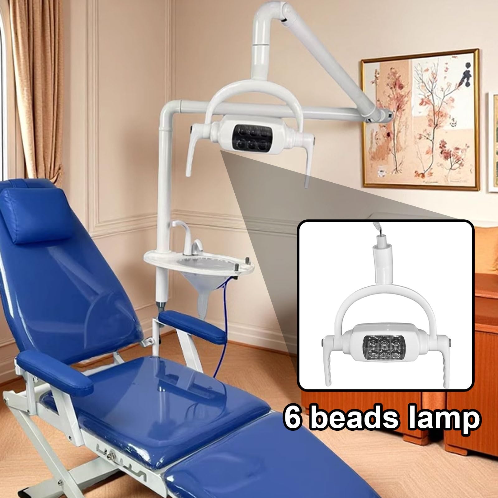 Sedia dentale portatile a LED con vassoio e ciotola rimovibile per spittoon, poggiatesta regolabile per ospedali e saloni di bellezza
