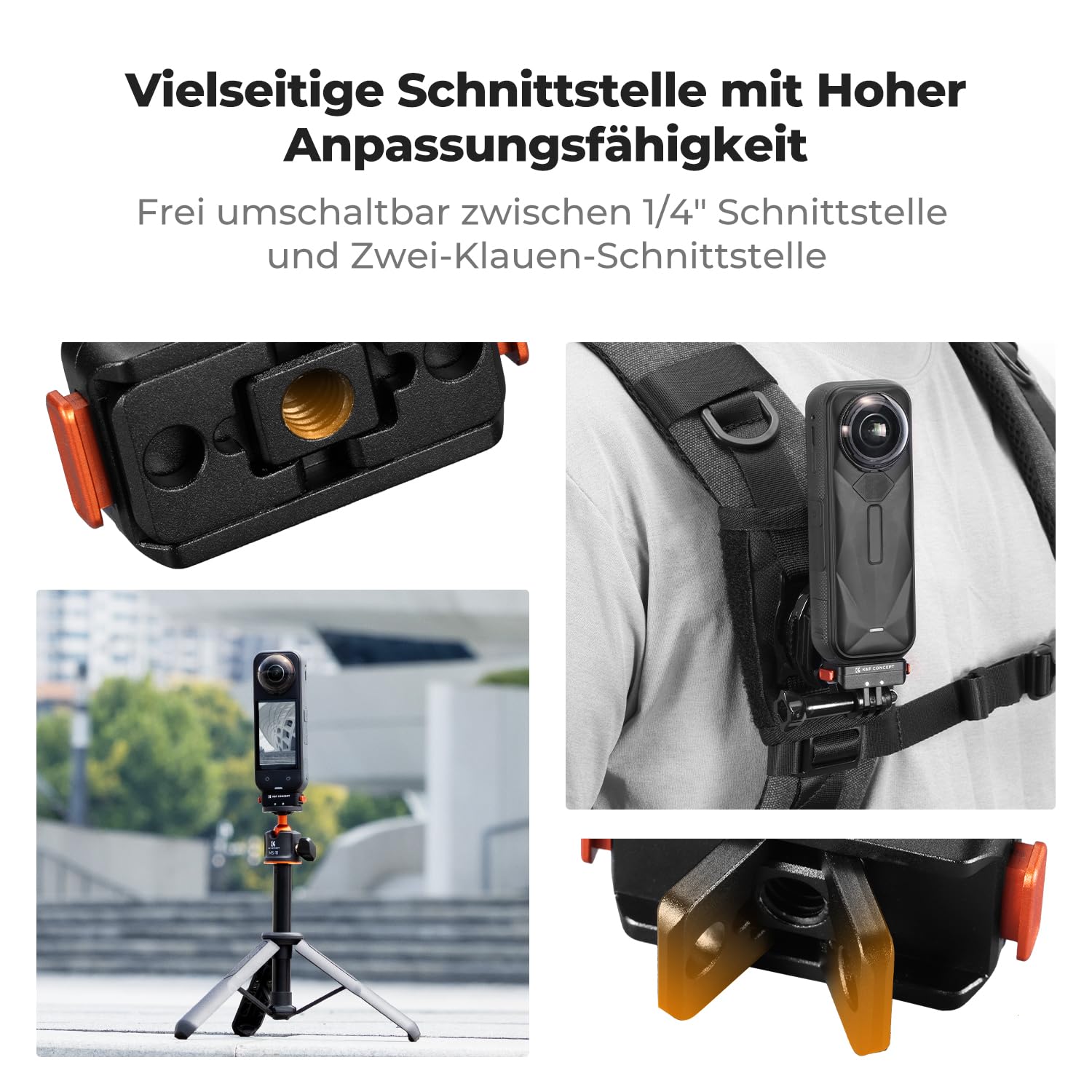 K&F CONCEPT Magnetischer Schnellwechseladapterhalter Kompatibel mit Insta360 X5/X4 Air, Ace Pro 2, Schnellverschluss 1/4" Schraubenloch, Aluminiumlegierung Halterung Erweiterung