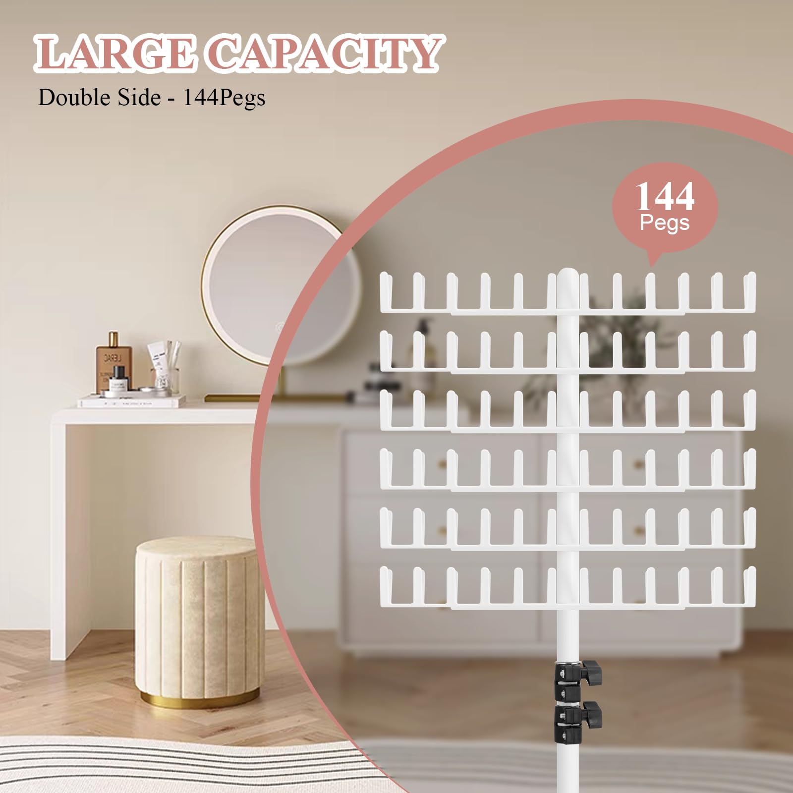 JANMPASK Height-Adjustable Braiding Hair Rack with 144 Pegs and Tools