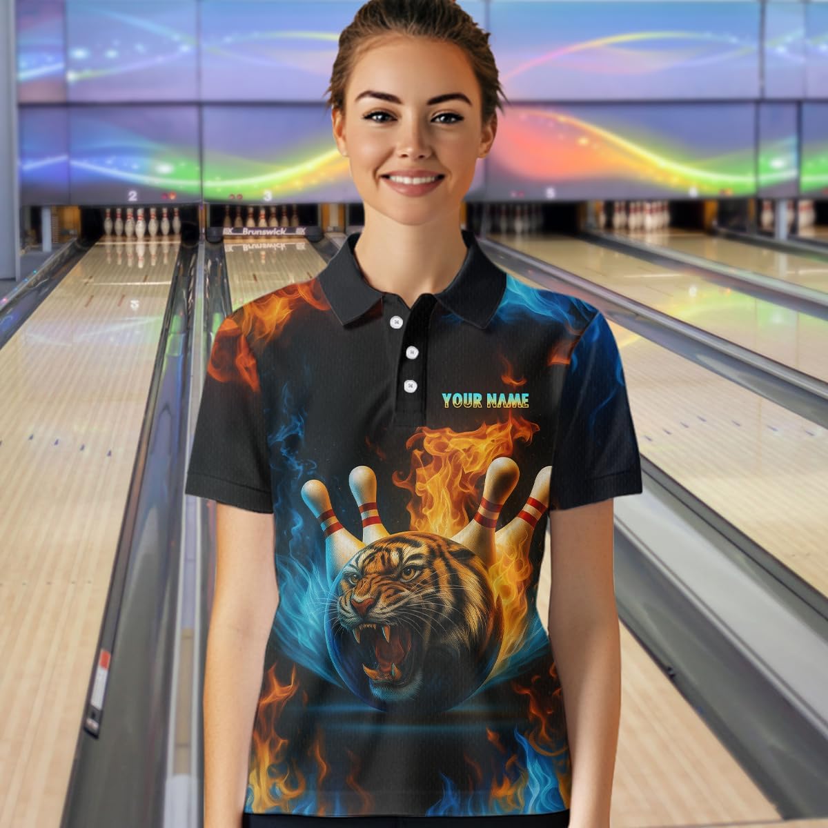 Smoke Tiger Bowling Shirts for Team Women Men Custom Bowling Jerseys Tiger Flame Bowling Polo and 1/4 Zip Shirt League