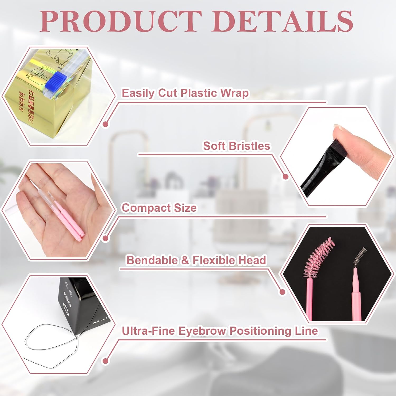 68 Pcs Brow Lamination Supplies with Eyebrow Tattoo Plastic Wrap Brow Mapping String Angled Flat Eyeliner Brush Disposable Micro Eyebrow Spoolies Lip Brush Swabs for Eyebrow Lift Tint