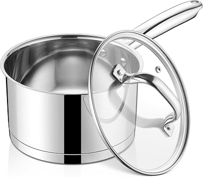 LIANYU 3 qt Saucepan, Stainless Steel Sauce Milk Pan with Visible Lid & Tri-Ply Bottom, Induction Compatible Small Pot for Home & Kitchen Cooking, Boiling, Heavy Duty, Dishwasher Safe