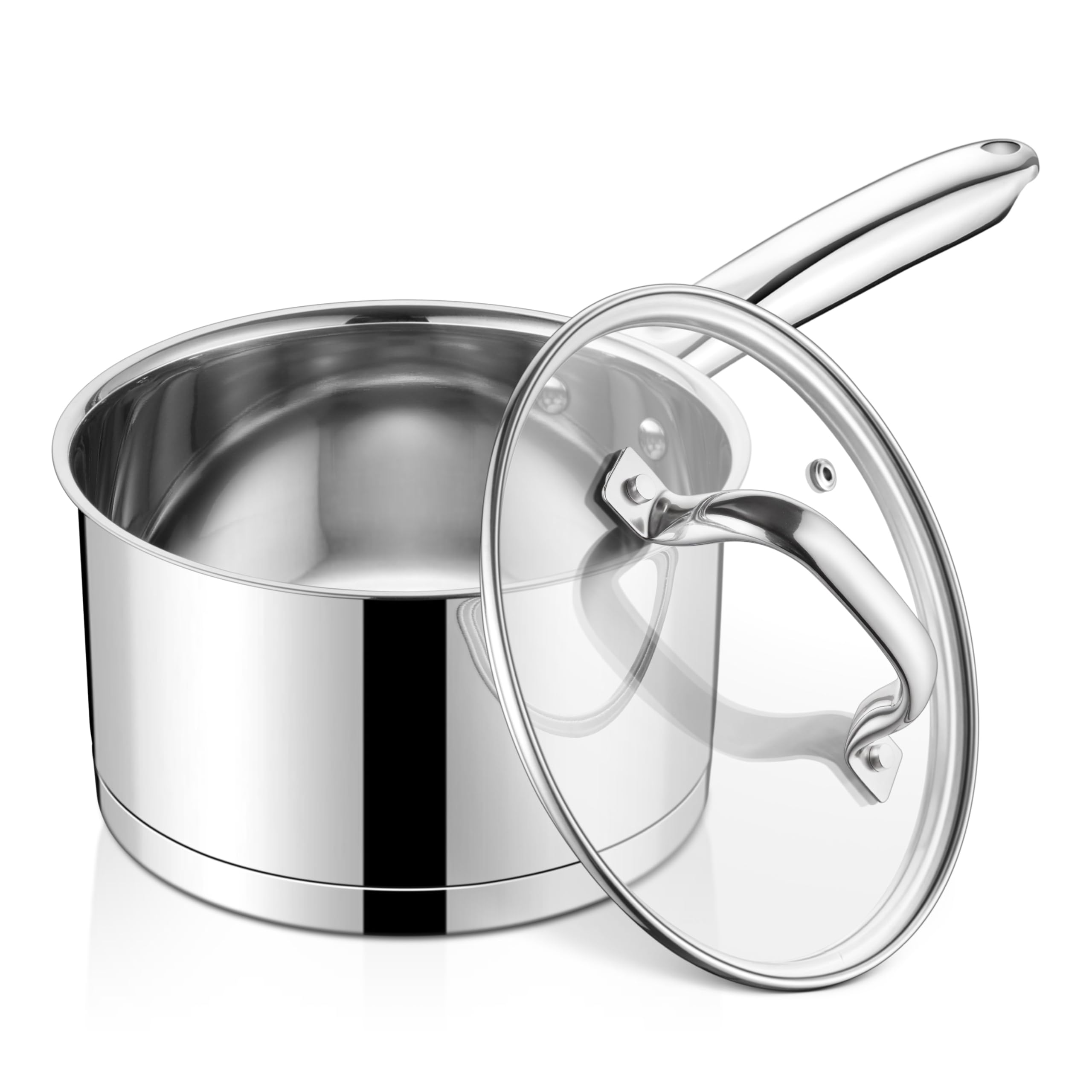 LIANYU 3 qt Saucepan, Stainless Steel Sauce Milk Pan with Visible Lid & Tri-Ply Bottom, Induction Compatible Small Pot for Home & Kitchen Cooking,