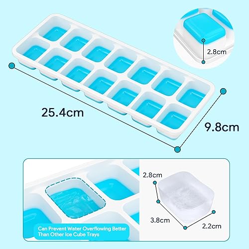 Miniatura 5 de Bandejas para cubitos de hielo, paquete de 4, bandejas para cubitos de hielo de silicona Airabc con tapa removible, bandejas de hielo flexibles de