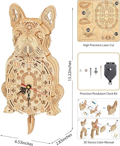 Miniatura 3 de Rompecabezas 3D de madera para adultos modelo de reloj de bulldog mecánico - Kits de reloj de madera con temática navideña para construir con