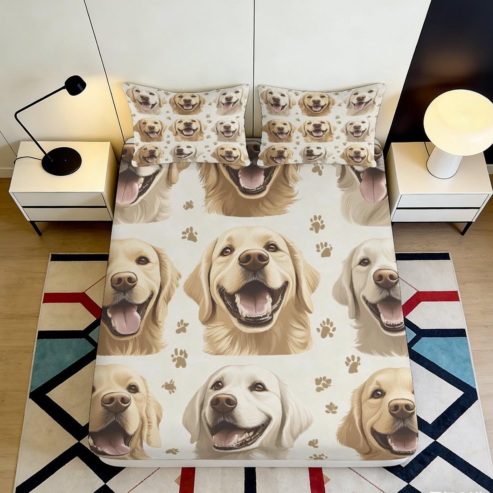 3D Printed Labrador Dog Fitted Sheet Microfiber Soft Cute Paw Mattress Cover for Bedroom Guest Room Decor 90x200x25cm