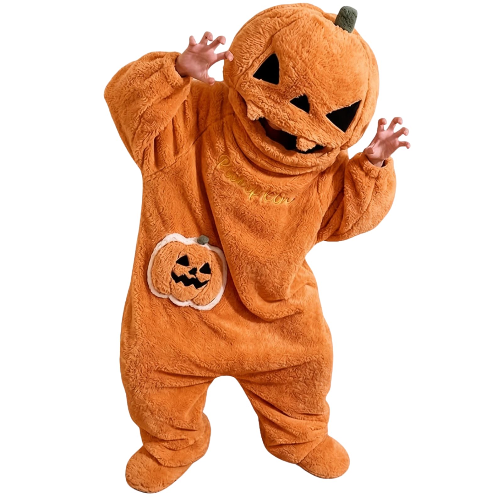 GEMAKA Pumpkin Hooded Blanket Onesie & Wearable Hoodie with 3D Pocket - Oversized Flannel Warm Loungewear, Unisex Halloween Costume for Adults - 2XL