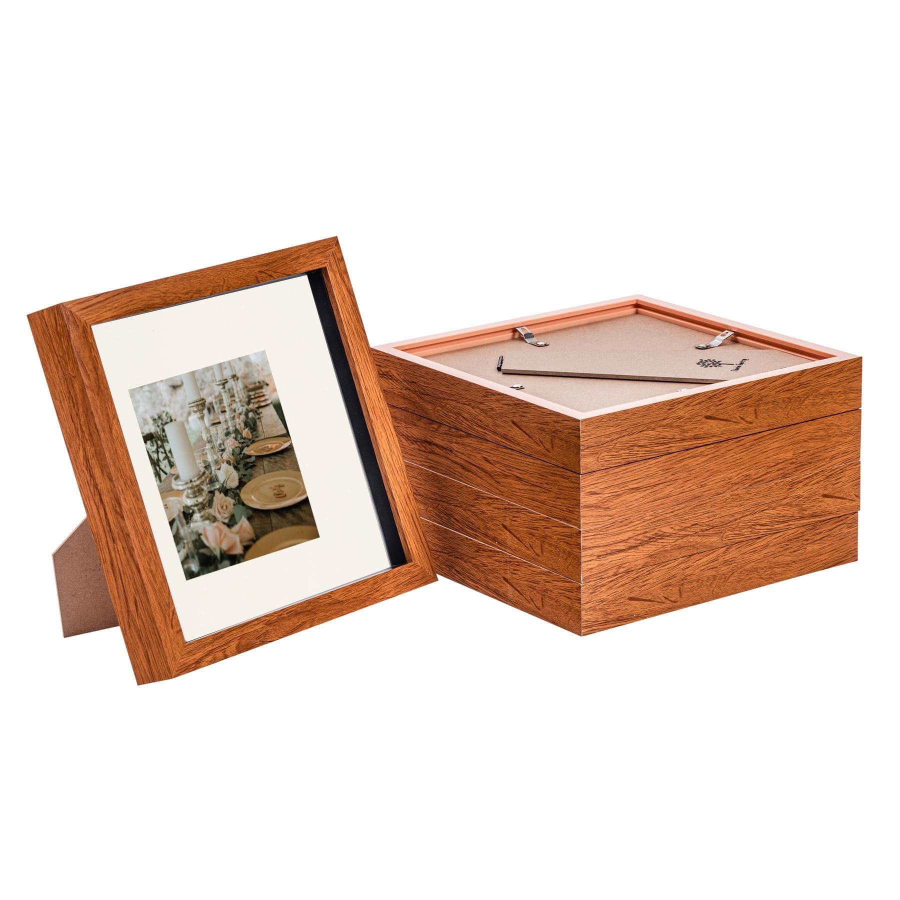 Nicola Spring 8 x 8" Box Photo Frames - White Mount - Pack of 5 - Wood/Acrylic