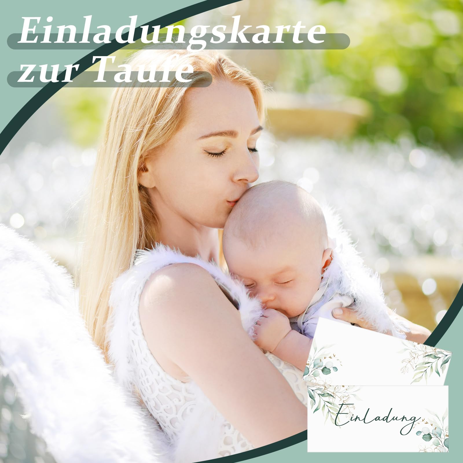 Elegante Tauf-Einladungskarten Mit Eukalyptus & Goldfolie – 25 Karten Inkl. Umschläge (C02)