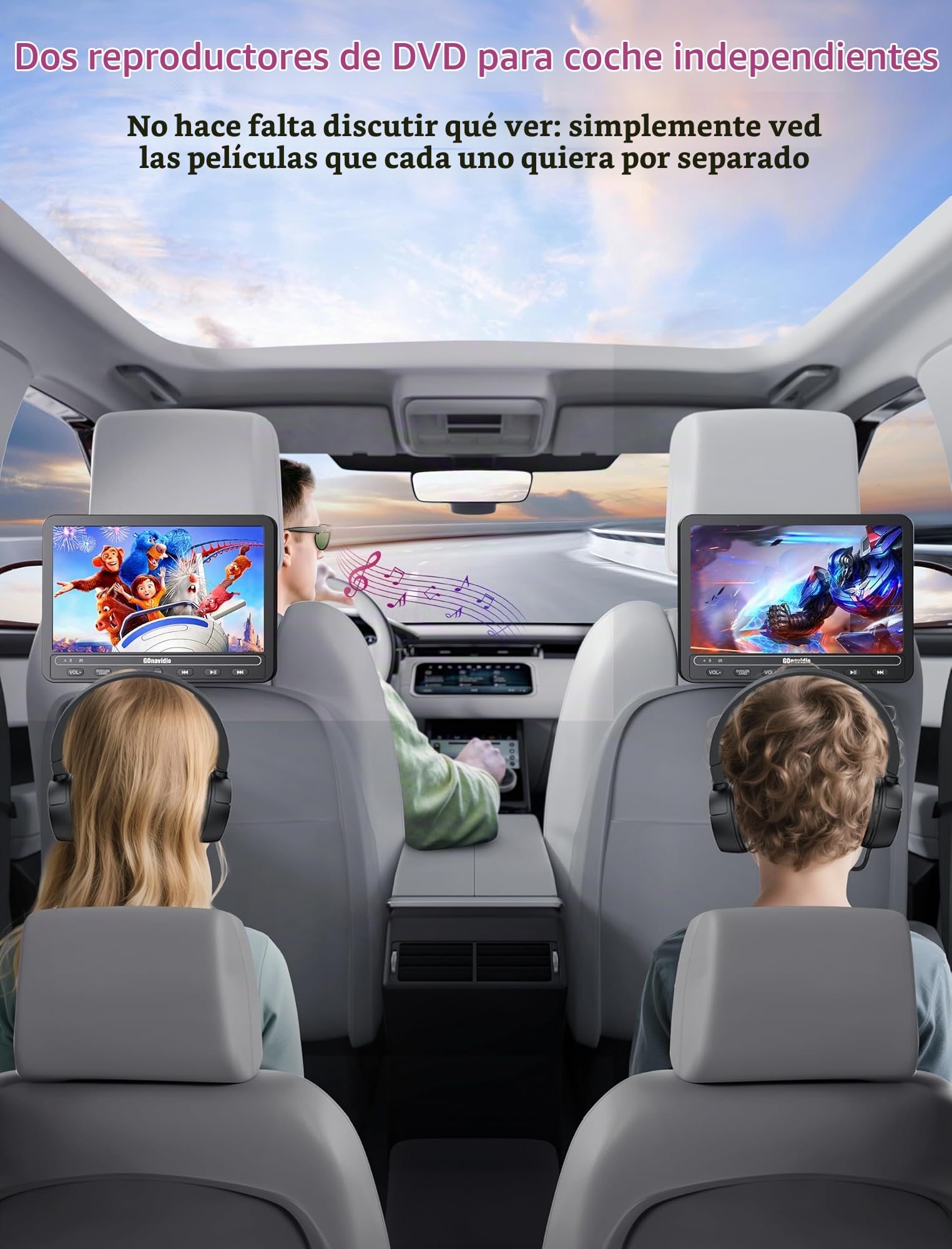 GOnavidio Reproductores de DVD portátiles duales de 10.1 pulgadas para coche con entrada HDMI, batería de 5 horas, reproductores de DVD duales para coche, compatible con tarjeta USB/TF, reproduce