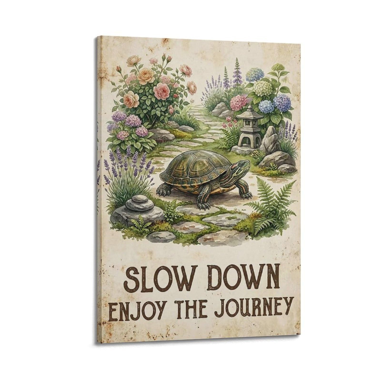 OKAHYS Turtle Pond Country Rustic Vintage Poster Lily Journey Modern Decorative Canvas Prints - Ideal Wall Art for Family, Man Cave, Game Room, Boys & Girls Bedroom 20x30inch