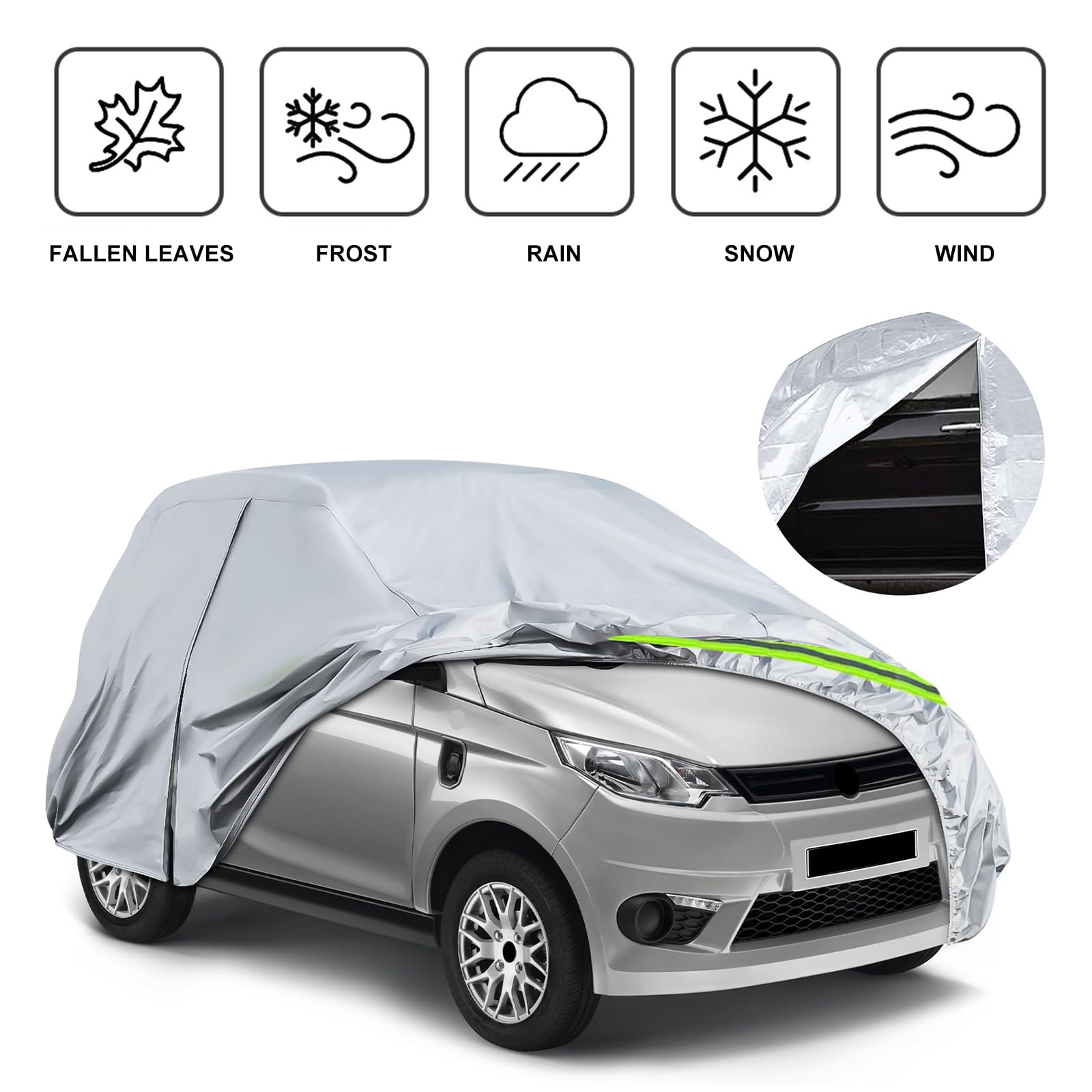 Telo Copriauto Sostituzione per Aixam City/Coupe/MINAUTO/Crossover/Crossline 2007-2025, Copertura Auto Protettiva Dell'auto, Telone per Auto Garage Completo Impermeabile Strisce Riflettenti, Argento