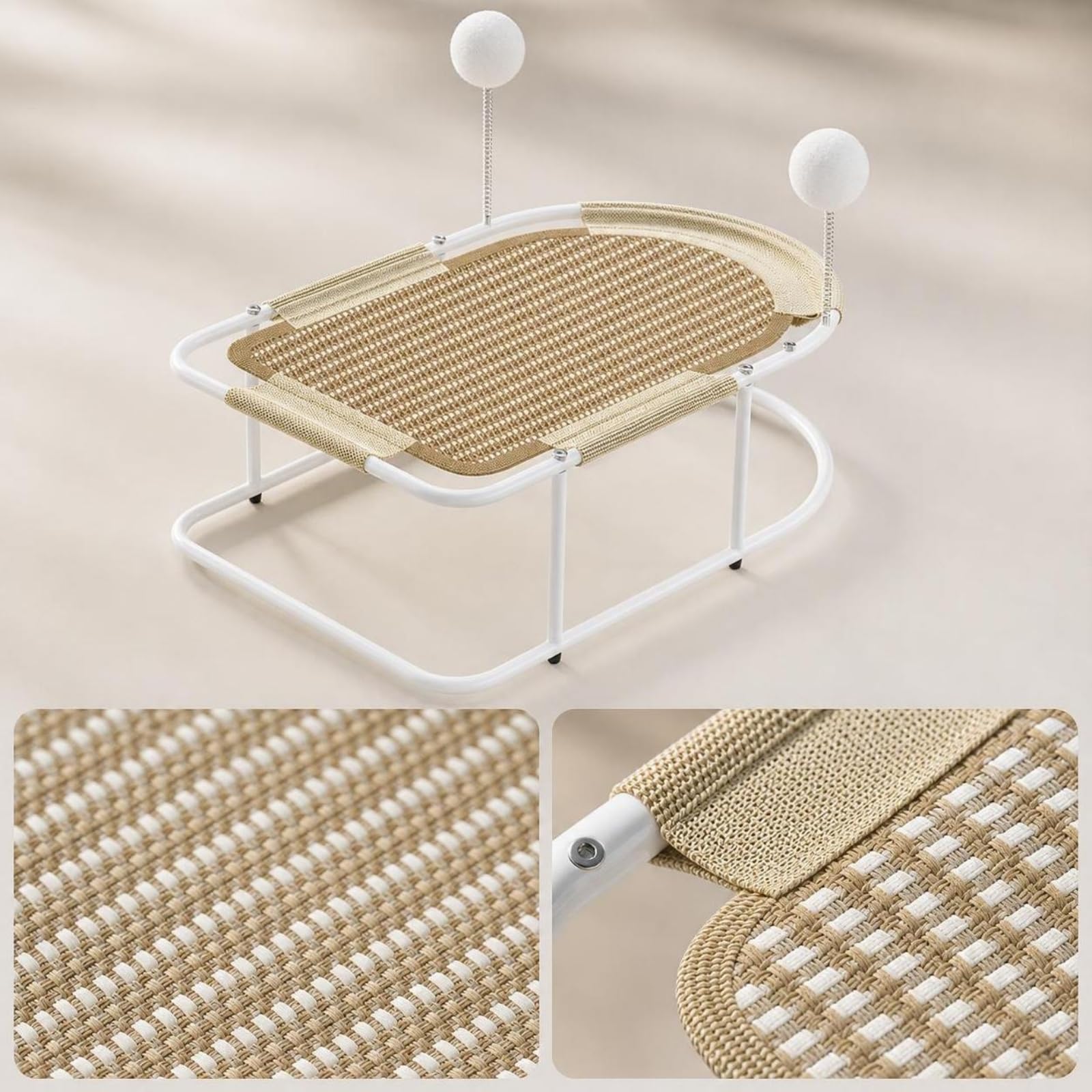 Qianly Cuccia Rialzata per Gatti Robusto, Letto Rialzato Per Animali, Struttura In Ferro, Modello Maggiorato Con Rivestimento In Sisal, Dimensioni 61 × 43 × 21 Cm, Beige Con Rivestimento In Sisal