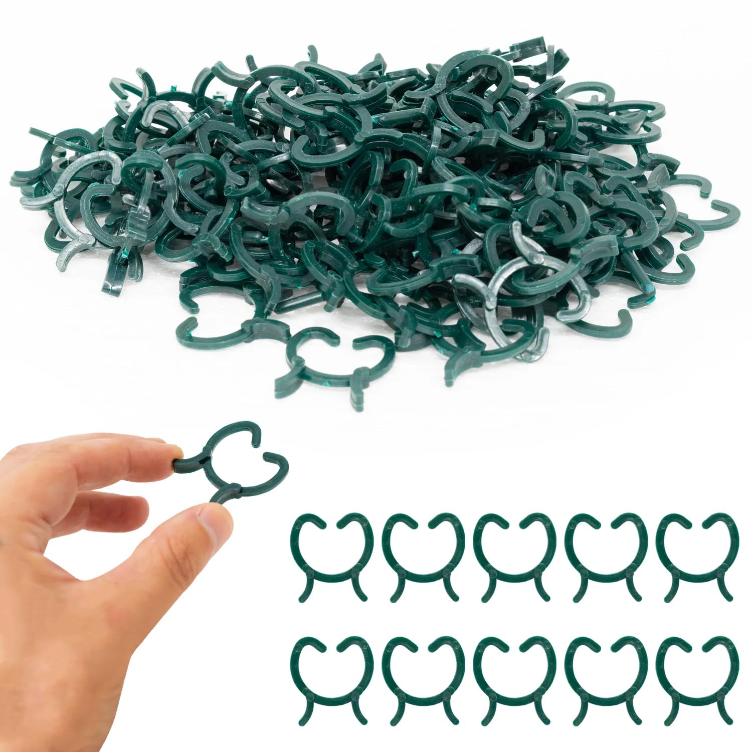Woodside 200 Pack Tomato Plant Support Clips – Strong Climbing Plant Ties for Canes, Stakes & Trellis – Green Garden Securing Clips