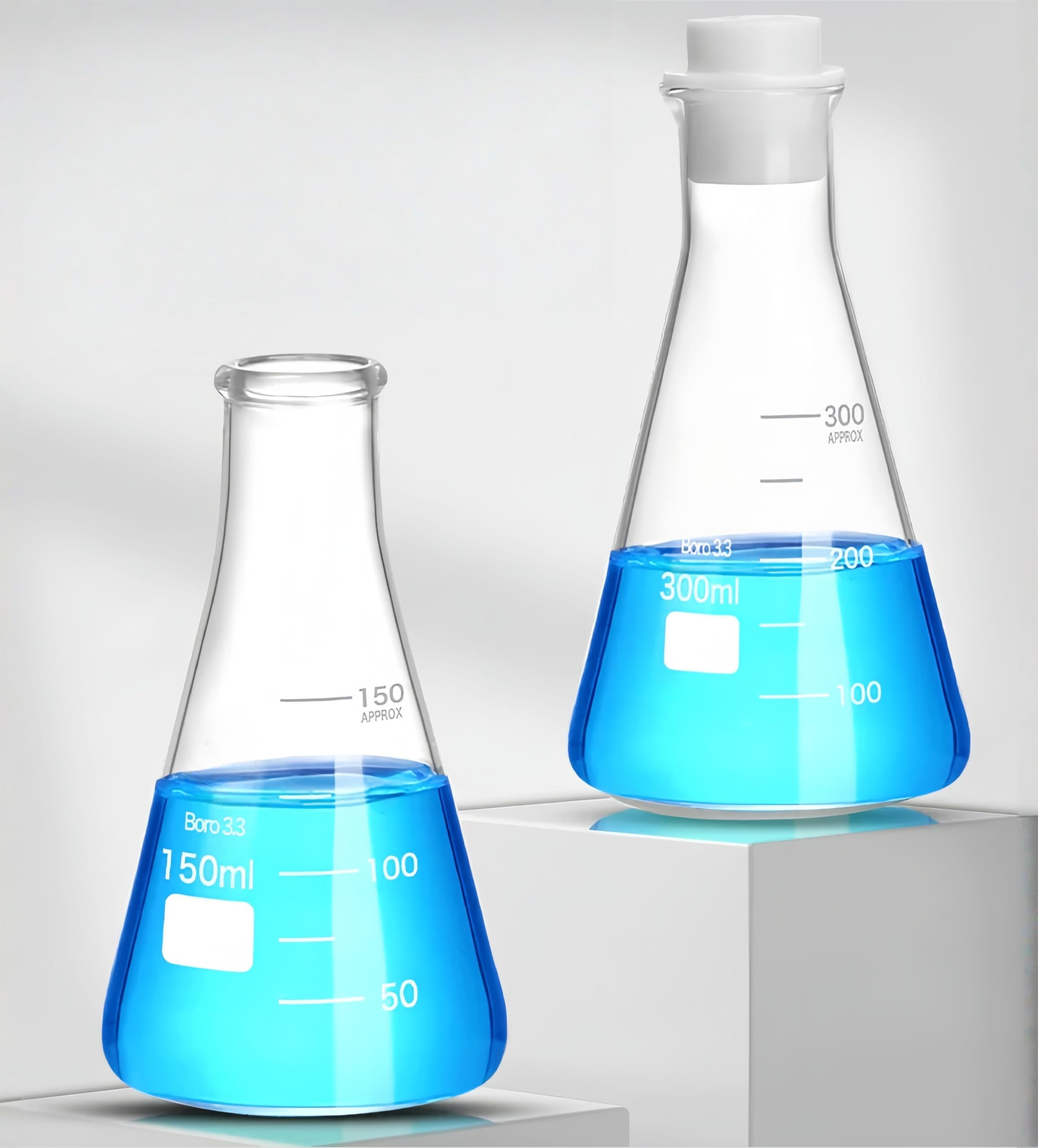 VIDOO 3.3 Borosilikatglas Labor Erlenmeyerkolben mit Verschlussstopfen, Hitzebeständiger Graduierter Messkolben für Labor und Chemie, A 5000ml