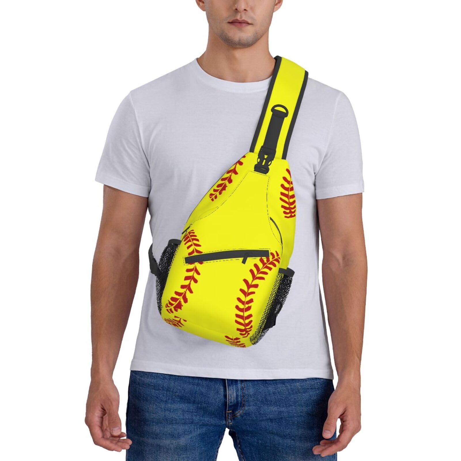 Mochila bandolera unisex para hombres y mujeres, bolsa de pecho casual, mochila de hombro, mochila deportiva de viaje, senderismo, Estampado de softbol., Mochilas Sling 2