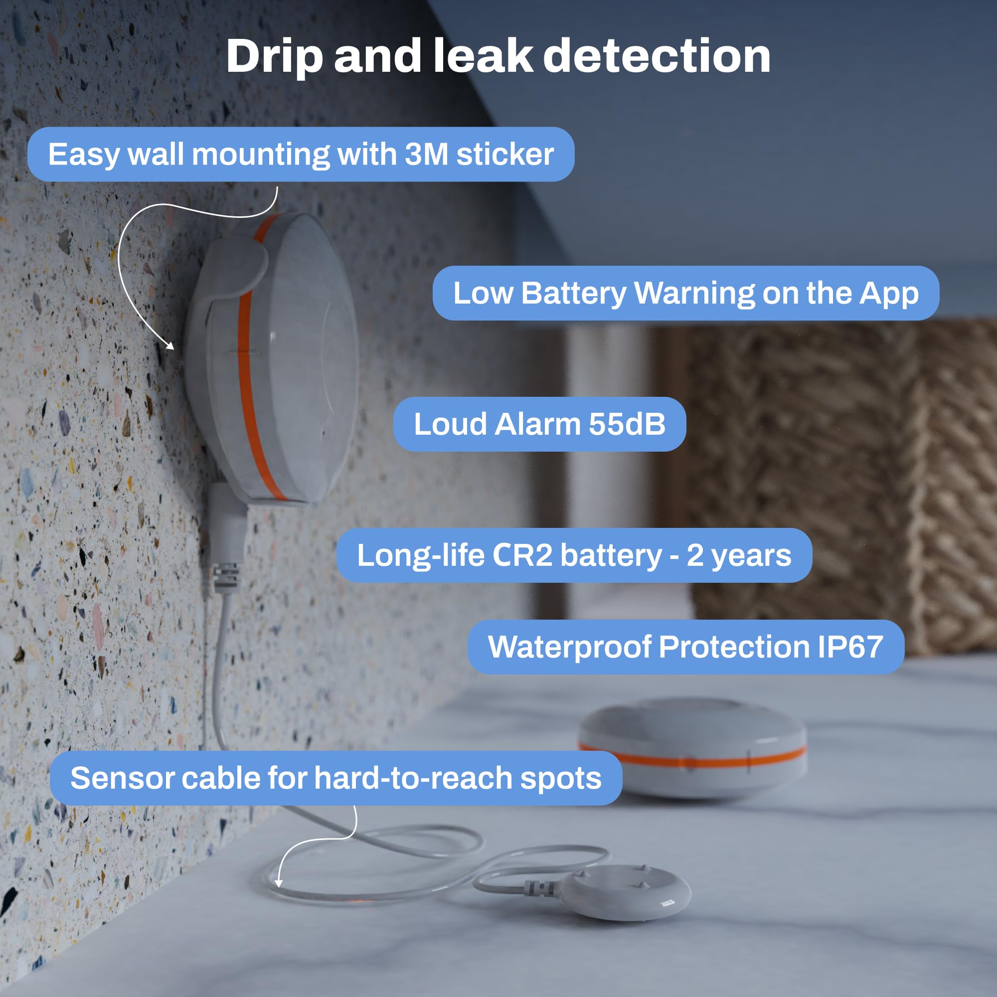 Detector de fugas de agua para el hogar, sensor de agua inteligente ZigBee 3.0, funciona con Alexa, Google Home, kit doméstico y asistente doméstico, alarma de fugas WiFi, apagado automático, protege