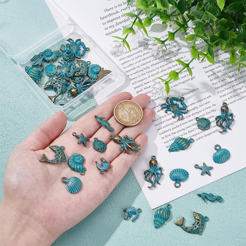 UNICRAFTALE 40Pcs 10 Styles Ocean Theme Charms Starfish Shell Conch Dangles Pendants Sea Life Charms Antique Bronze Blue Sea Animal Pendants Vintage Summer Charm for Jewelry Making Necklace Bracelet - Image 4