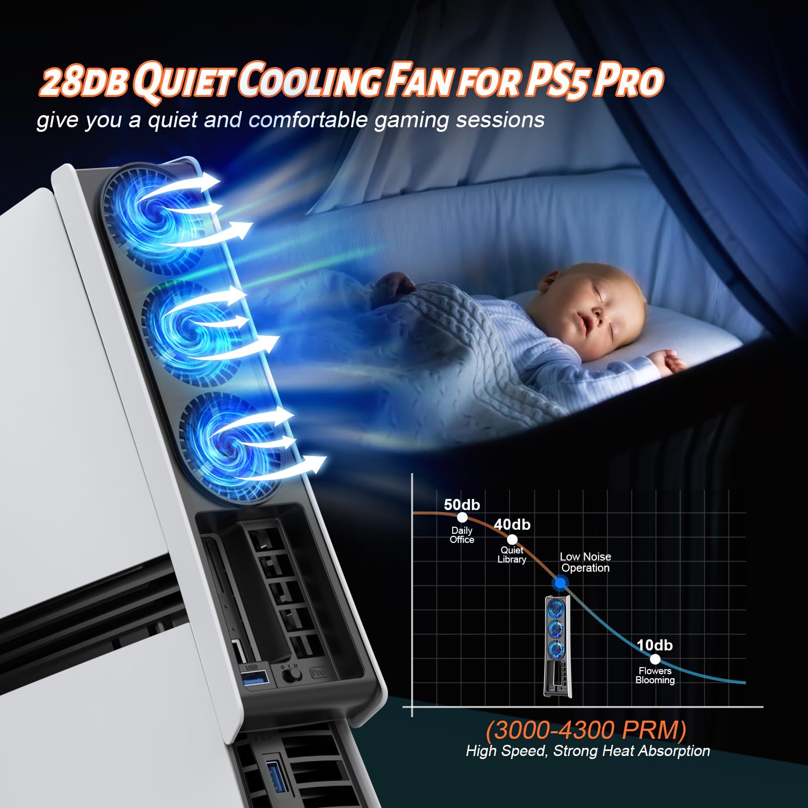 Ventola di raffreddamento per PS5 Pro, accessorio per ventola di raffreddamento silenziosa per PS5 Pro versione digitale e CD con luce LED, velocità regolabile e accensione/spegnimento automatico