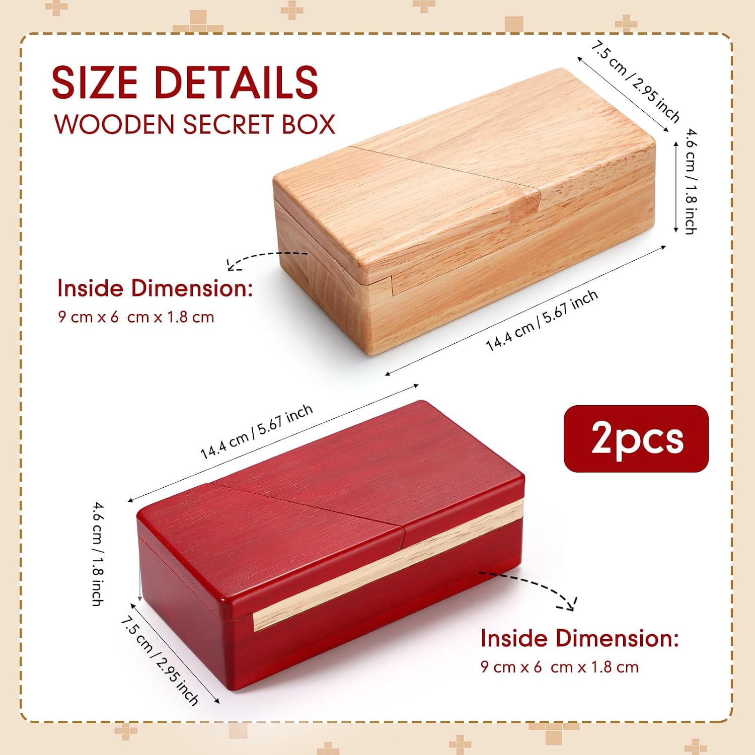 2 Pack Puzzle Box Secret Opening Mystery Impossible Box Gift Game Magic Wooden Box Wood 3D Brain Teaser Toy with Secret Compartment for Teens Adults Party Favor Birthday, 2 Colors