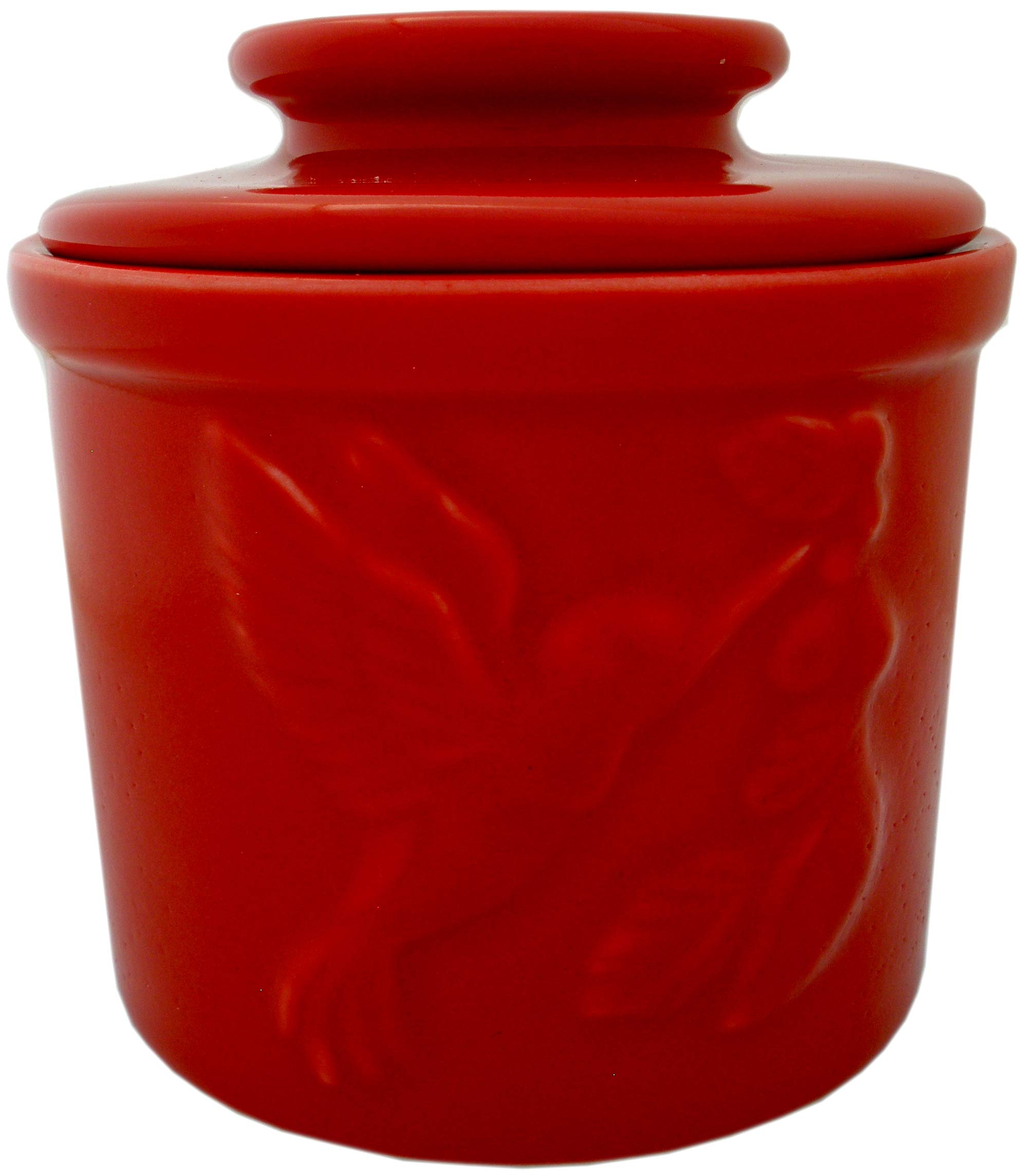 Ceramic Butter Crock with Lid, French Butter Dish for Counter, Butter Keeper for Fresh, Spreadable Butter – Red