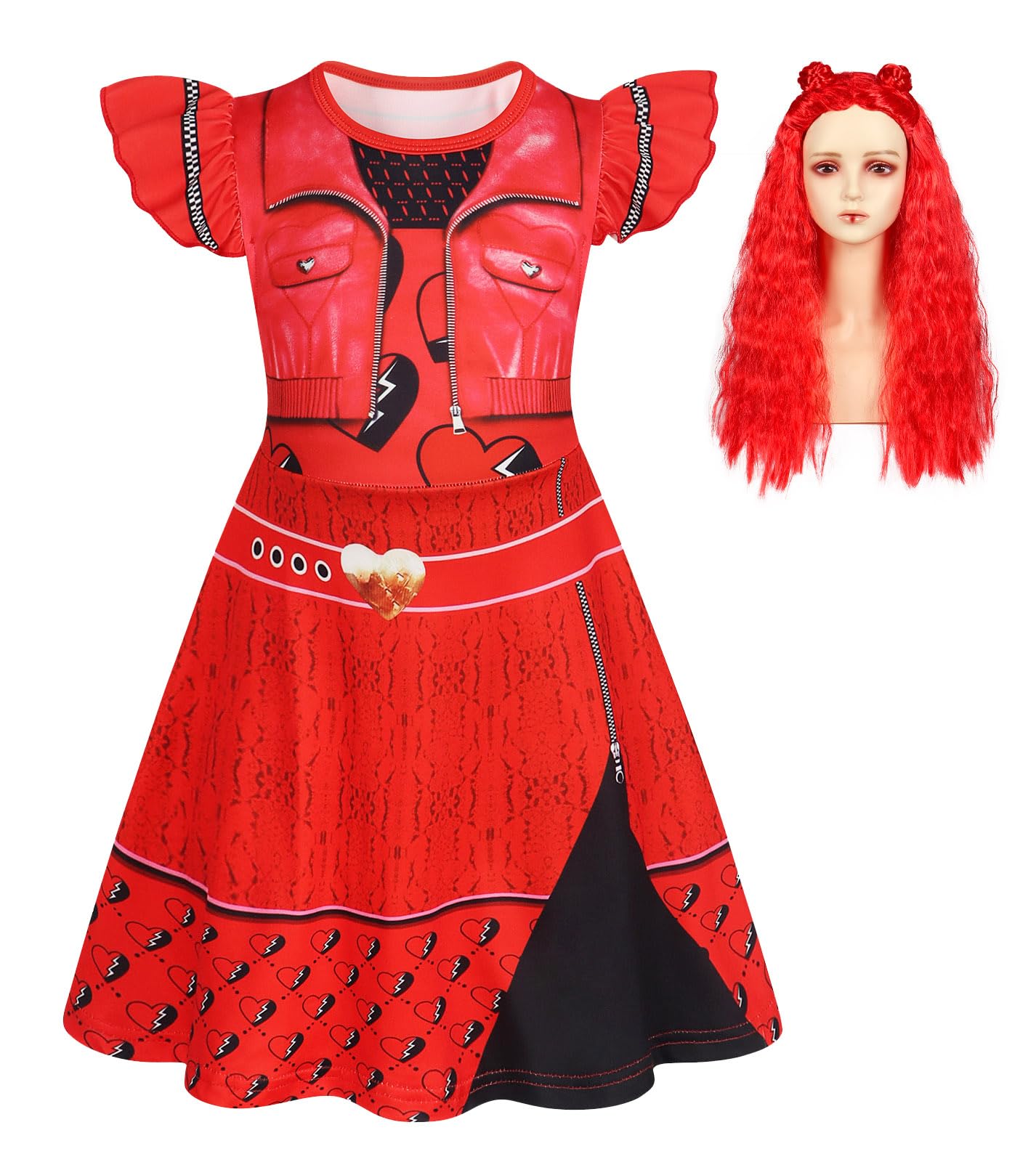 Berich Princess Costume Red Dress Christmas Gifts World Book Day Costumes for Girls Girls Dressing up with Wig Kids Halloween Role Play Outfits 2-4 Years(Red,110)