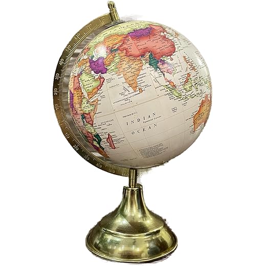 Antique World Globe + Metal Stand 8 Inch
