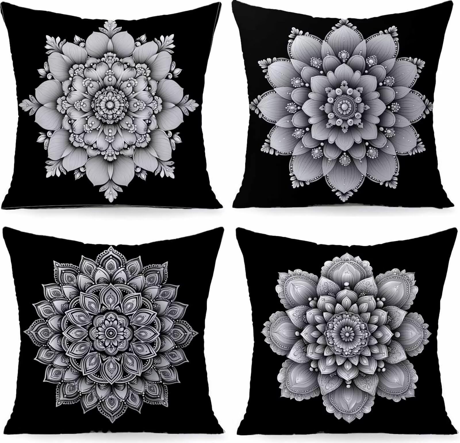 Housse de coussin lin noir 55x55 cm avec fermeture éclair cachée lot de 4