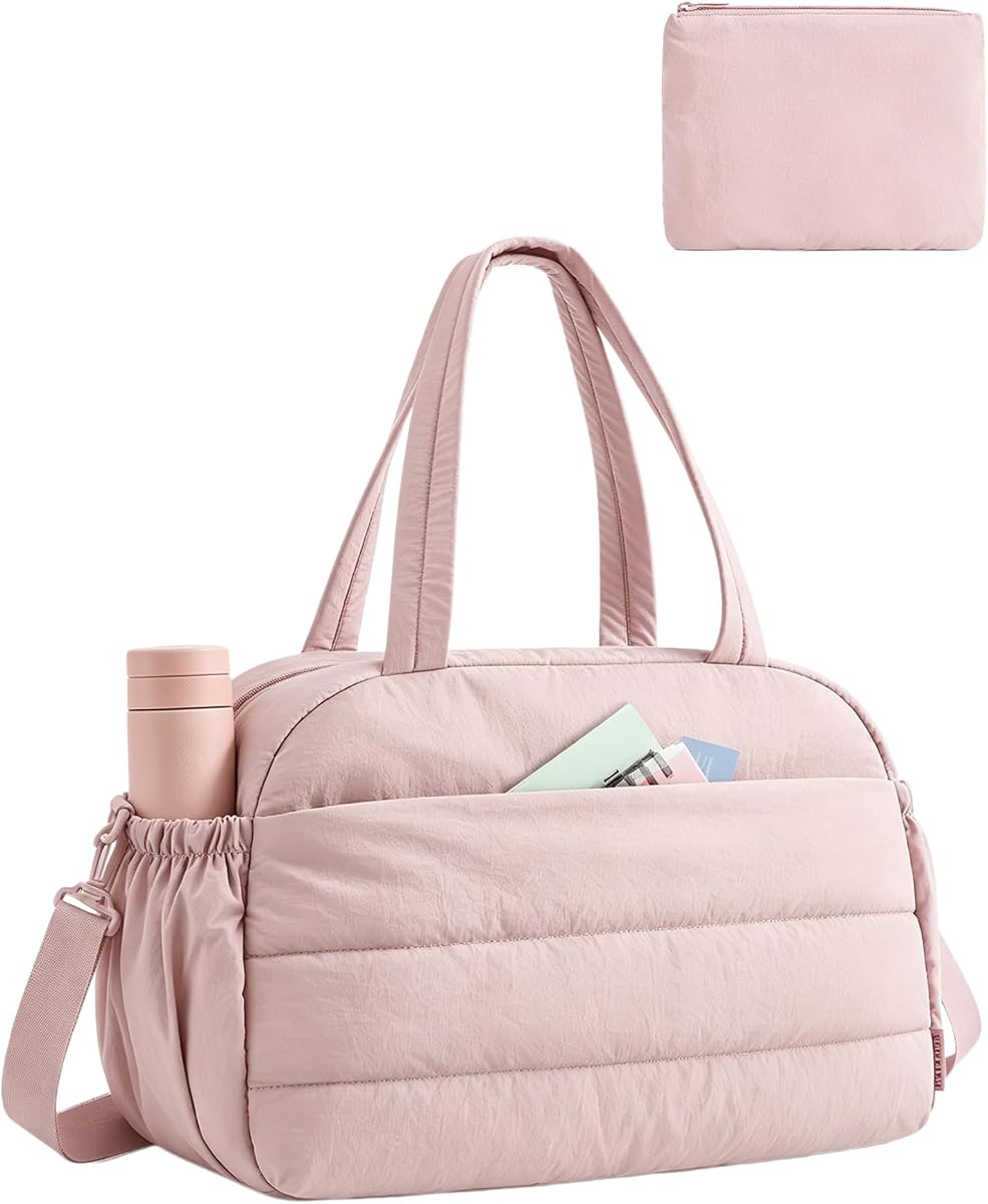 BAGSMART Gym Bag for Women, Travel Duffle Bag for Travel Personal Item Bag | 2-PC Puffy Duffel Bag with Makeup Pouch, 21.6L Lightweight Small Carry On Bag, Weekender Overnight Bag, Water Resistant