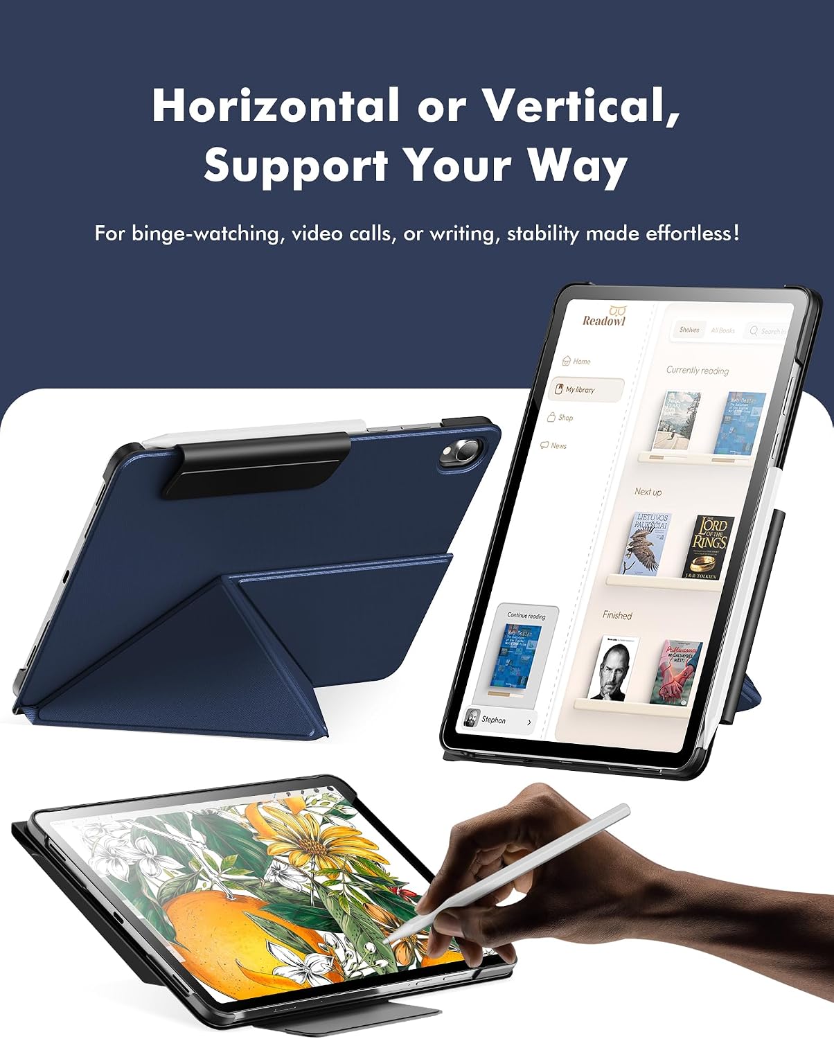 INFILAND Case for Samsung Galaxy Tab S11 2025 11 Inch 5G (SM-X736B/SM-X730),Slim Magnetic Protective Cover with Multi-Angle Stand, Auto Wake/Sleep Function (Navy) image 4