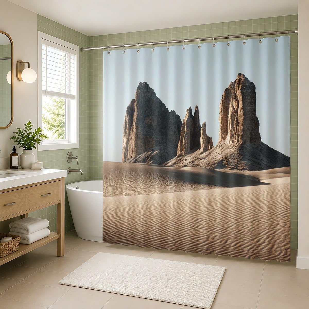 Generico Tenda Doccia 240x200 cm Beige Antimuffa e Impermeabile Poliestere