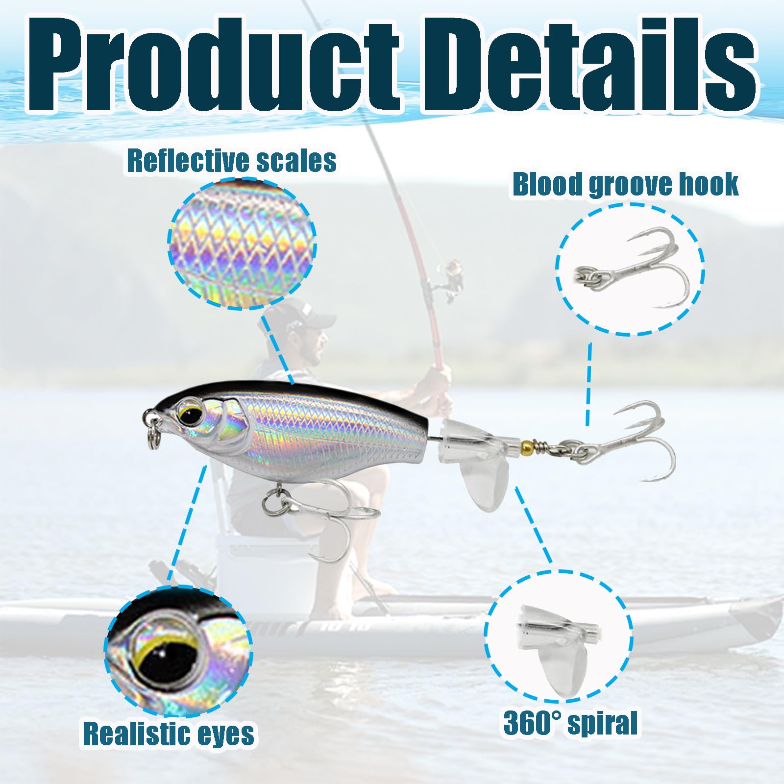 Señuelos Topwater Pesca Trucha Plástico Flotante Cola Giratoria Cebo Duro Agua Dulce Salada