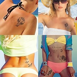 82 Sheets 3D Flowers Temporary Tattoos for Women Adult, Including 12 Sheets Large Fake Tattoos That Look Real and Last Long, Waterproof Rose Moon Butterfly Tiger Snake and Flowers Tattoos