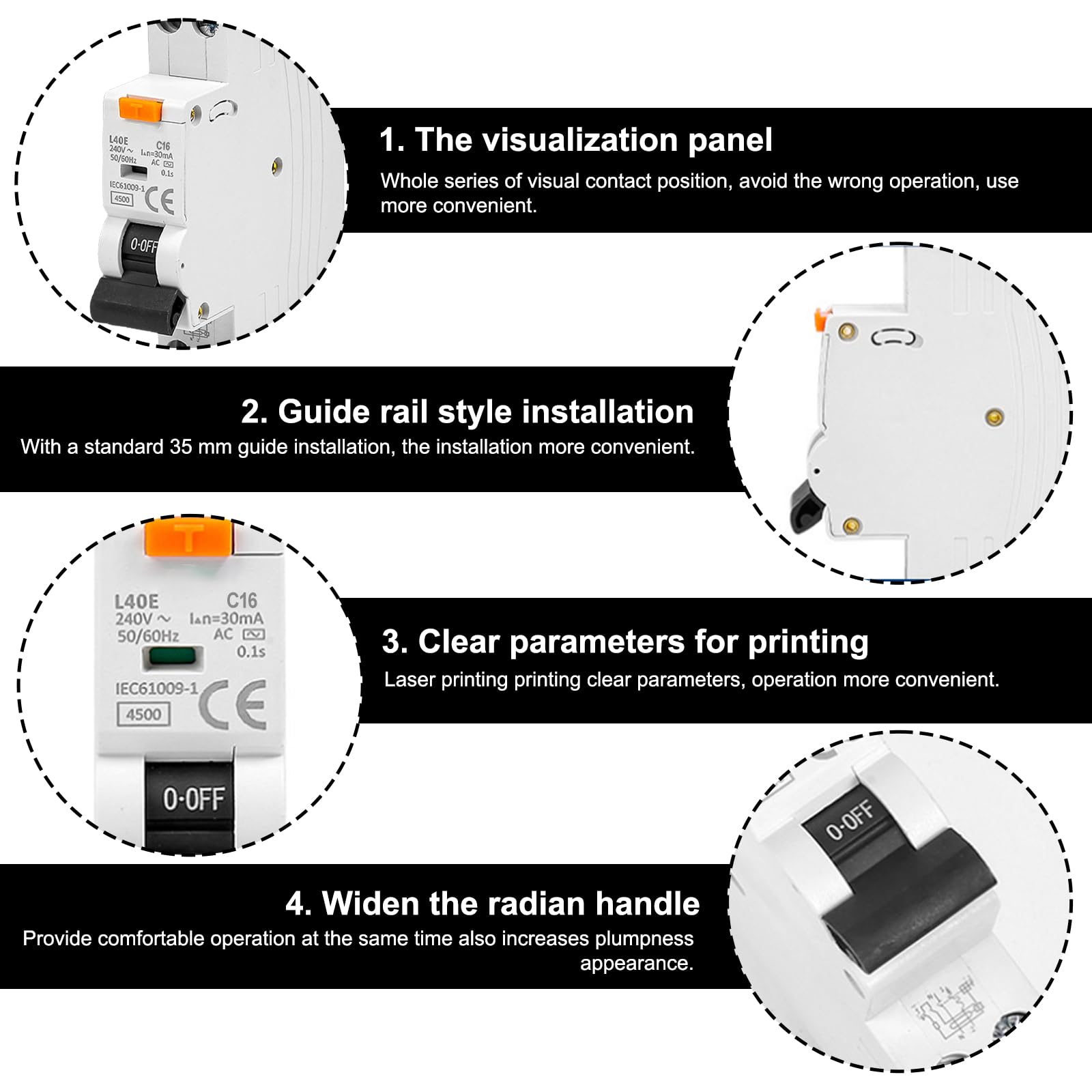 GOMETY Interruptor de protección FI, 230 V 16 A 30mA Interruptor FI, automatización de fusibles 1P+N 6kA Interruptor FI, interruptor de protección contra corriente de falla 16A RCBO Dispositivo de