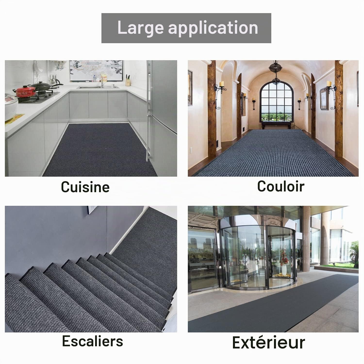 Nisorpa Tapis de couloir lavable et antidérapant avec envers en caoutchouc pour couloir, cuisine, salon - Gris - 300 x 90 cm