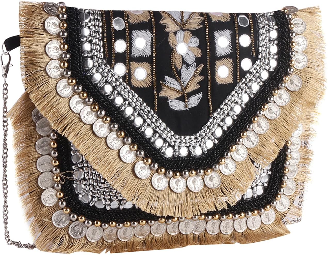 SWISNIBlack black banjara boho bag II Women's Traditional Designer Clutch For Women & Girls II Banjara Boho bag