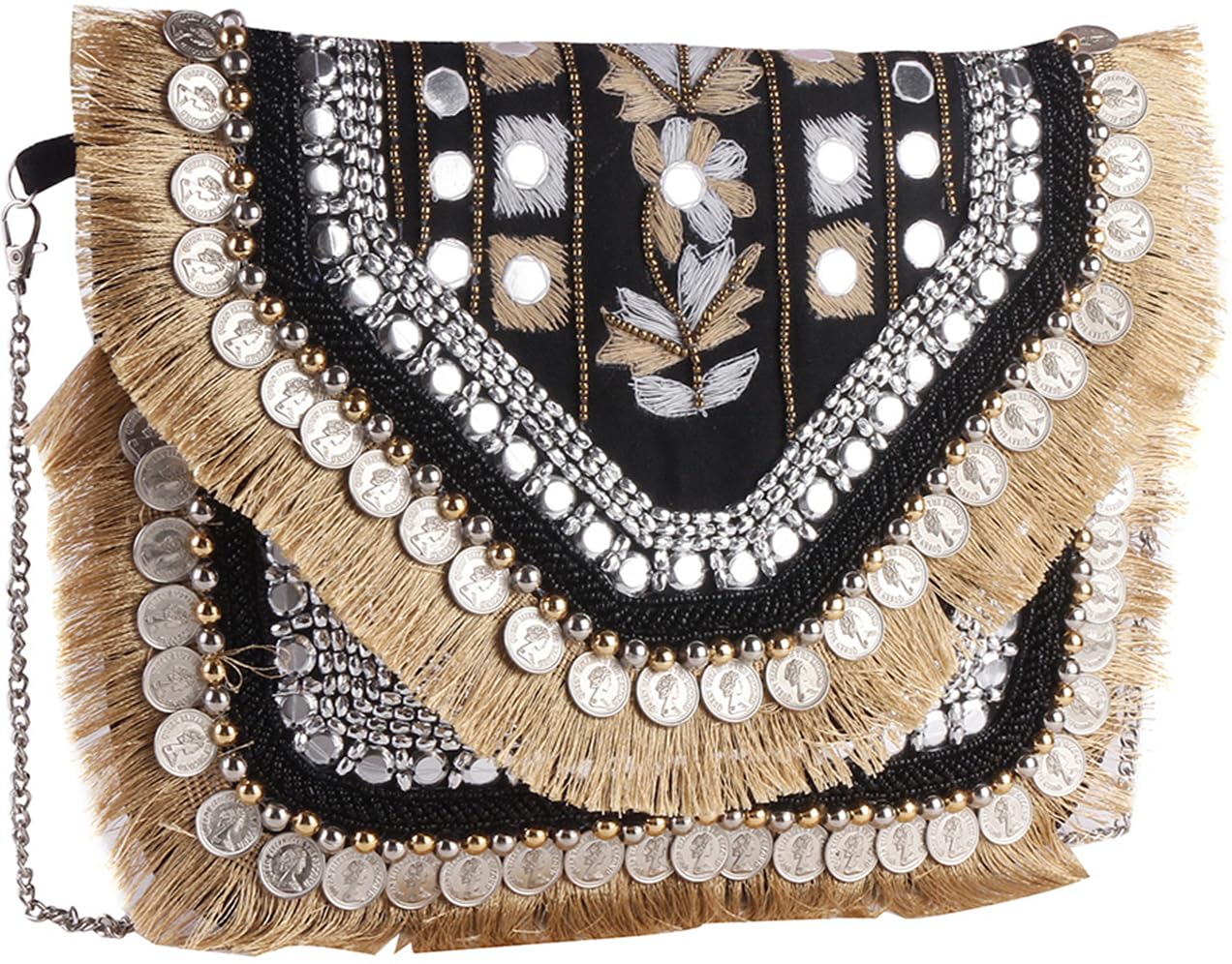 SWISNIBlack black banjara boho bag II Women's Traditional Designer Clutch For Women & Girls II Banjara Boho bag