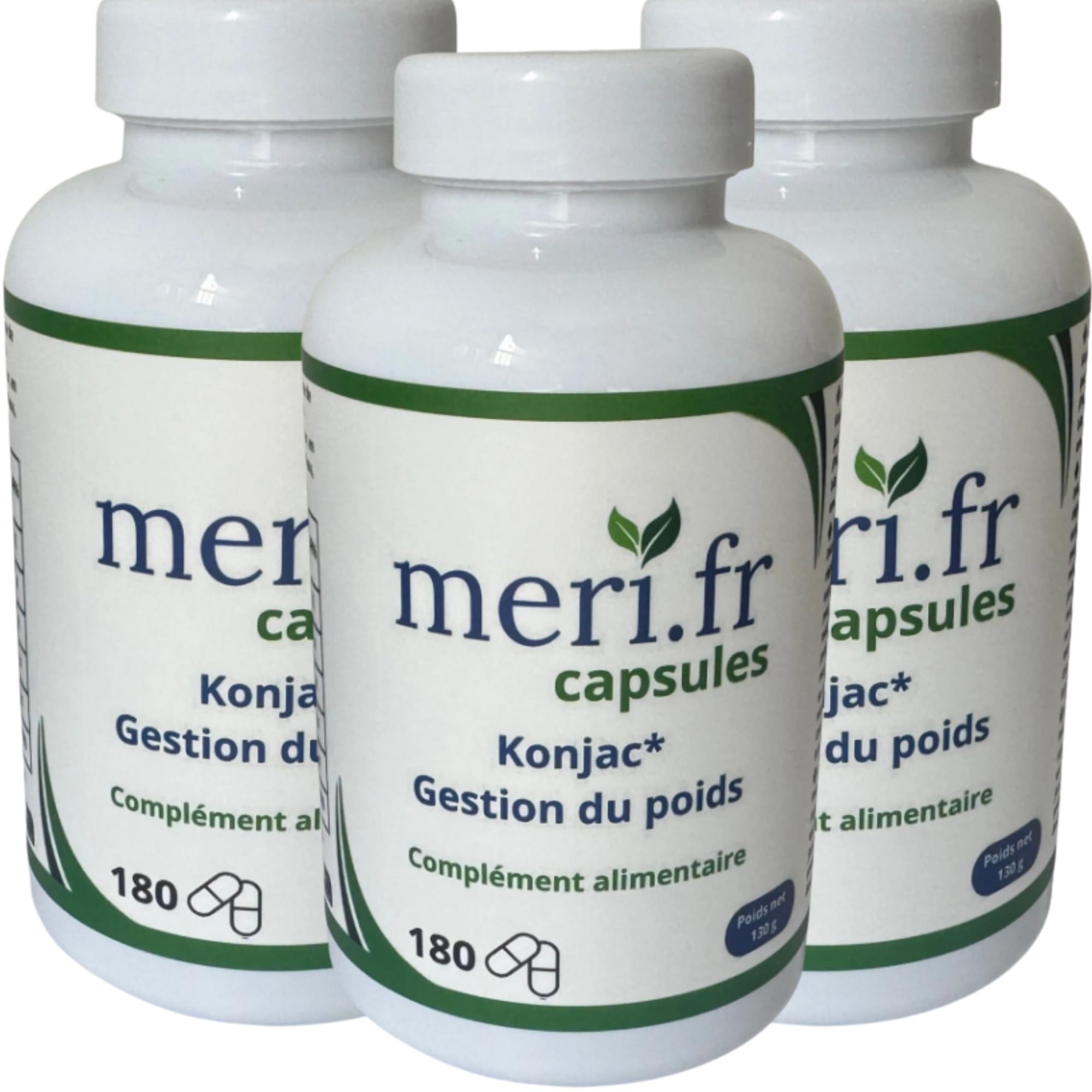NOUVELLE FORMULLE Meri.fr renforcée - Konjac Glucomannane – Pack 3 Flacons – 3 MOIS – Fibres Naturelles – Vegan – Sans Gluten – Gestion du Poids