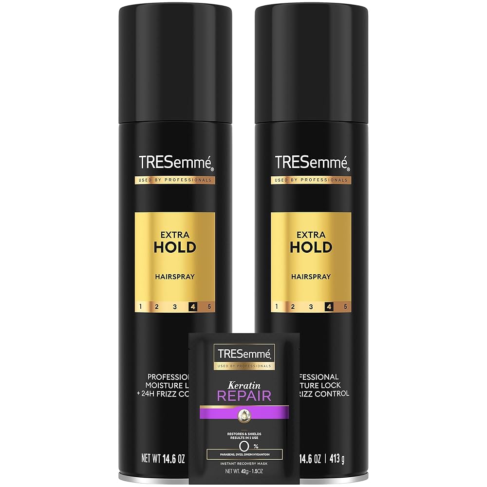 TRESemm Hairspray, Extra Hold, 2-Pack, Moisturizing Hair Spray, 24H Frizz Control + Keratin Repair Mask (3 Piece Set)