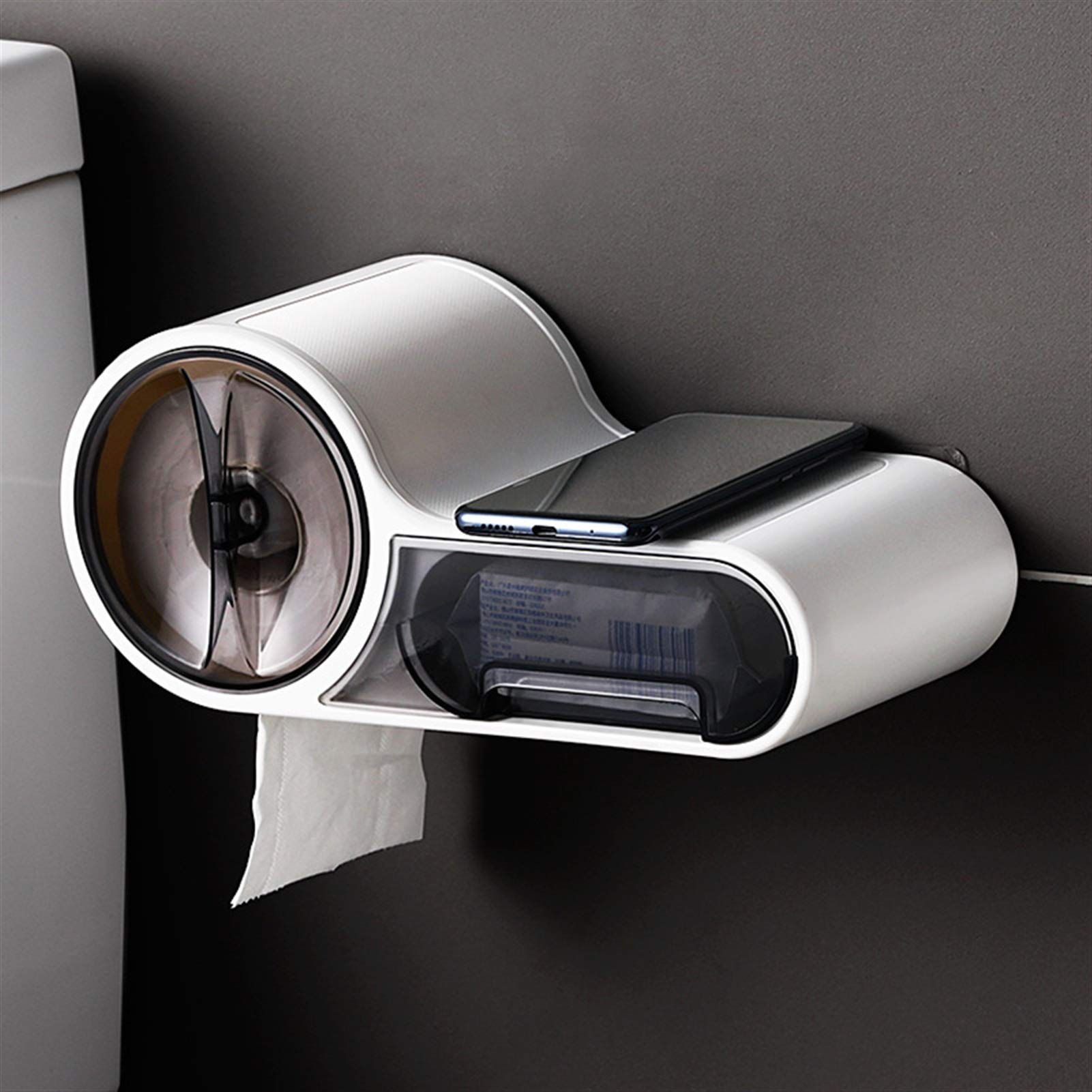 Xxxxw ​Toilet Paper Dispenser Multifunctional Toilet Paper Holder Rack Wall-Mounted Toilet Tissue Box Roll Paper Storage Box Bathroom Accessories Hanging Tissue Box