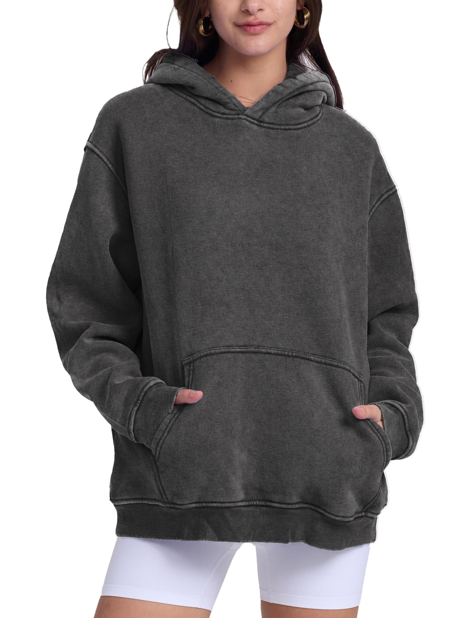 FAIABLE Womens Oversized Acid Wash Hoodie Unisex Heavyweight Fleece Cotton Hoodies Vintage Washed Sweatshirt for Women