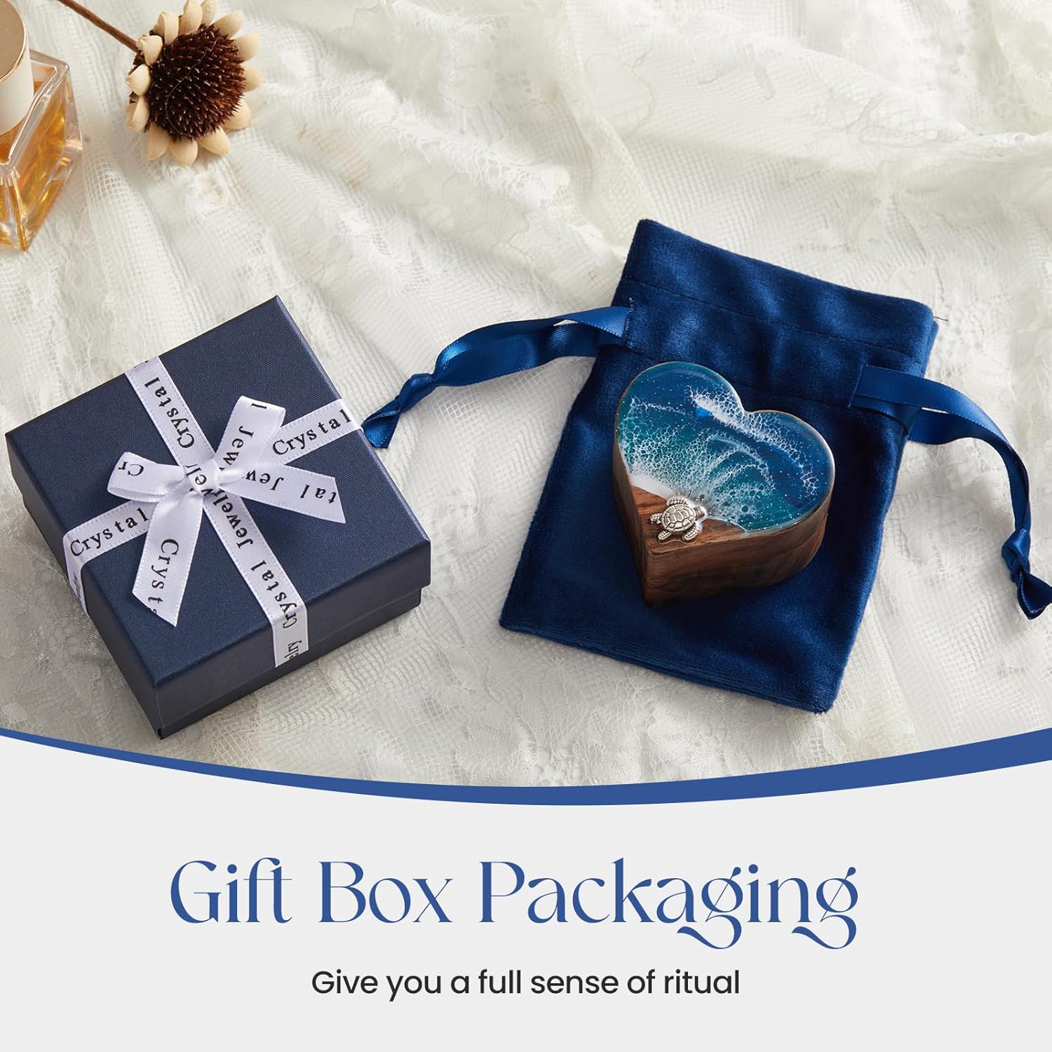 Ocean Resin Heart Engagement Ring Box, Personalized Walnut Wooden Ring Box, Birthday Gifts for Women, Ring Display box for Proposal, Wedding, Anniversary, Valentine's Day, Christmas Gifts - Image 6