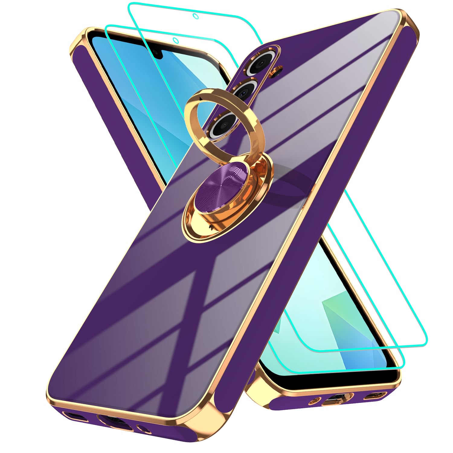 Gritup Slim Fit Case for Samsung Galaxy S Series,Shockproof Soft Cover with 2 Pcs HD Screen Protectors,and Built-in Ring Kickstand Phone Cover