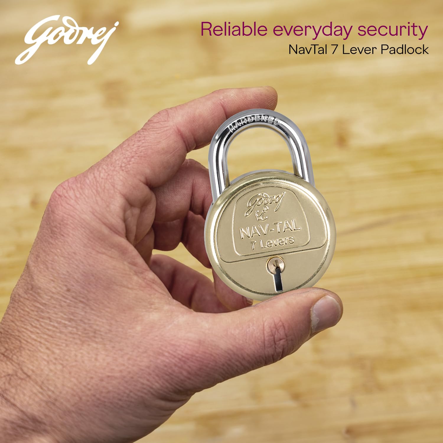 Godrej Locks I Navtal 7 levers 65 mm I 4 Keys I Padlock for Main Door I Gate Lock I Tool Box, Shutters, Shops & Offices I Strong Hardended Corrosion Resistant Shackle I Brass Material & Brass Finish 1
